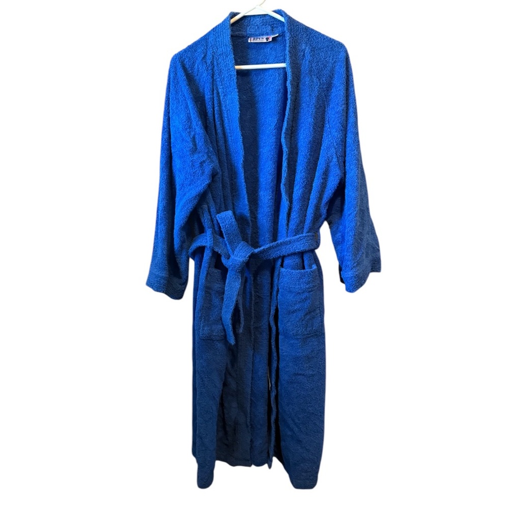 Arus Royal Blue Terry Cloth Bath Robe Turkish Cotton Kimono Belted OSFM Long